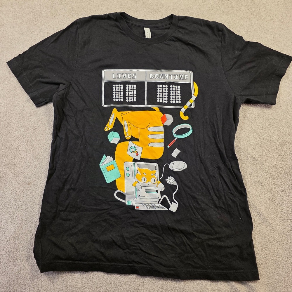 Last9.io Graphic T-Shirt Mens Large Black Tech Cat Streetwear Geek Dadcore Tee